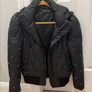 Generation Love Black Pearl-Embellished Puffer Jacket
